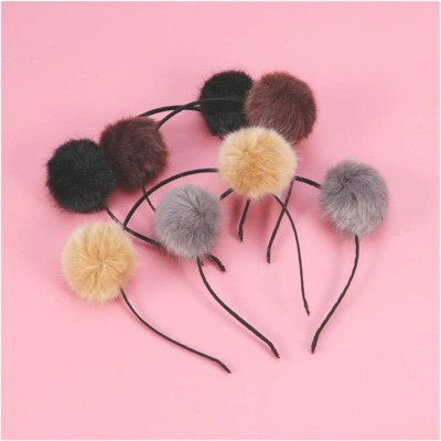 Local Charm Fur Plastic Korean Style Pompom Hairband (Pack of 4) Hair Band(Multicolor)