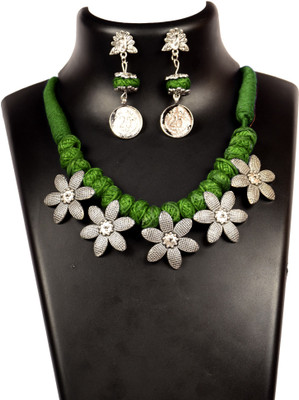 DOM Oxidised Silver Green Jewellery Set(Pack of 1)