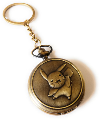 TheKeyHouse Antique Metallic Famous Pikachu Pokemon Theme Vintage Gandhi Style Pocket Watch Key Chain With Key Ring for Men/Women. Key Chain