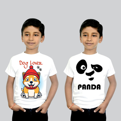 Riva Boys & Girls Graphic Print Cotton Blend Regular T Shirt(White, Pack of 2)