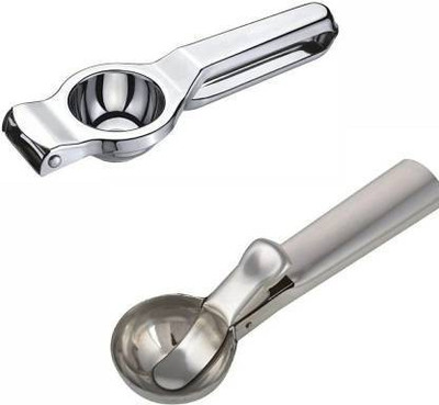 chapo Stainless Steel Lemon Squeezer with Stainless Steel Easy Trigger Ice Cream Scoop( pack of-2) Kitchen Tool Set(Scooper, Juicer)