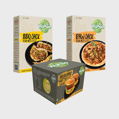 Wakao Combo Pack of 3 BBQ Jack Vegan Meat, Raw Jack Vegan Meat & Jack Burger Patty Vegan Meat (100 % Plant-Based Jack Fruit Meat) Heat and Eat 1200 g (Pack of 3)