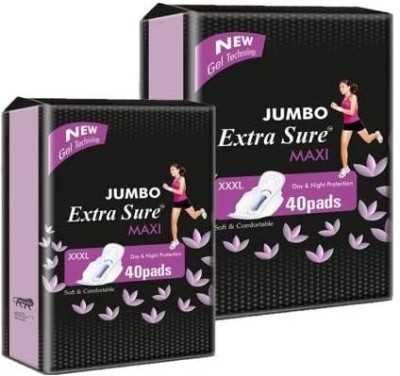 Extra Sure Sanitary Pads for Women with Wings | Dry-net Soft & Comfortable Sanitary Napkins for Day & Night Protection - XXXL (combo pack of 2) 80 PADS Sanitary Pad(Pack of 2)