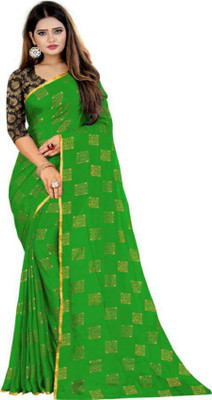 MINE CHOICE Printed, Self Design, Embellished Bollywood Chiffon Saree(Green)