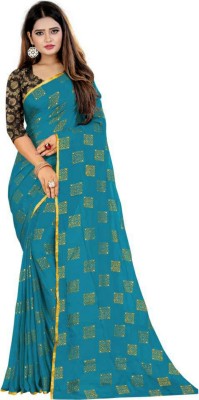 MINE CHOICE Printed, Self Design, Embellished Bollywood Chiffon Saree(Light Blue)