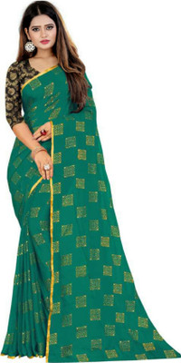 MINE CHOICE Printed, Self Design, Embellished Bollywood Chiffon Saree(Green)