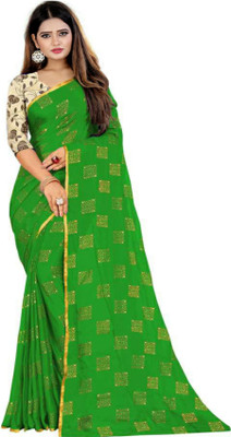 MINE CHOICE Self Design, Blocked Printed, Embellished Bollywood Chiffon Saree(Green)