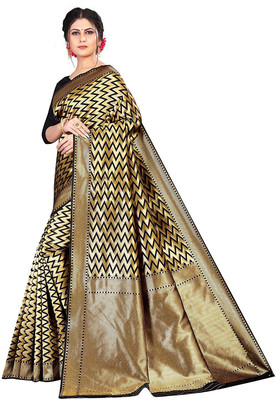 Amrut Collection Woven Banarasi Silk Blend Saree(Black)