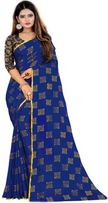 MINE CHOICE Printed, Self Design, Embellished Bollywood Chiffon Saree(Dark Blue)