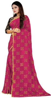 MINE CHOICE Printed, Self Design, Embellished Bollywood Chiffon Saree(Magenta)