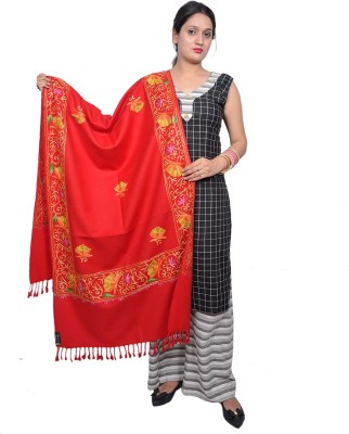 SUMEDH handcrafts Acrylic Embroidered Women Shawl(Red)