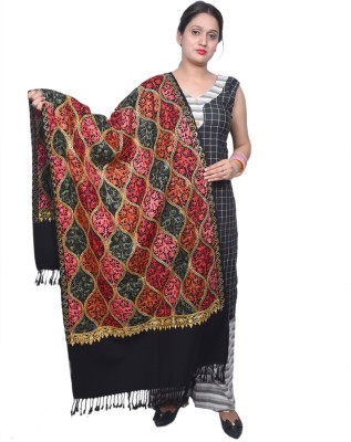 SSKfashions Acrylic, Wool Embroidered Women Shawl(Black)