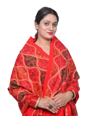 PASHTUSHS Acrylic, Wool Self Design Women Shawl(Red)