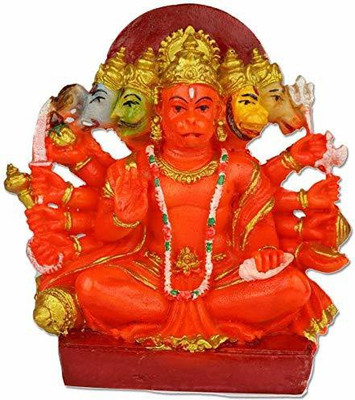 krishnagallery1 ORANGE Panchmukhi Hanuman Ji Statue Murti Marble Finish , Hanuman Idol , Ram darbar Hanuman , Panchmukhi Hanuman ( For Car Dashbord , Home Temple , Office Temple , Gifted use ) Decorative Showpiece - 18 cm(Polyresin, Multicolor)