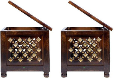 Smarts collection Beautiful Antique Wooden Stool with Brass Cutting Design Storage Stool for Living Room and Bedroom Furniture (Brown,12 X 12 X 12 Inches)(Set of 2) Solid Wood Side Table(Finish Color - BROWN, Pre-assembled) deal from flipkart