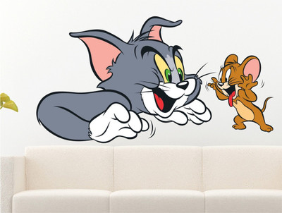 balkrishna wall stickers 60 cm tom and jerry 3d wall sticker Size-84x45 cm274 Self Adhesive Sticker(Pack of 1)