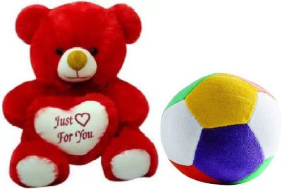 Tashu Collection soft red teddy bear just for you and musical ball  - 24 cm(Multicolor)