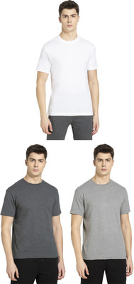 JOCKEY Solid Men Round Neck White, Grey T-Shirt