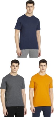 JOCKEY Solid Men Round Neck Dark Blue, Grey, Yellow T-Shirt