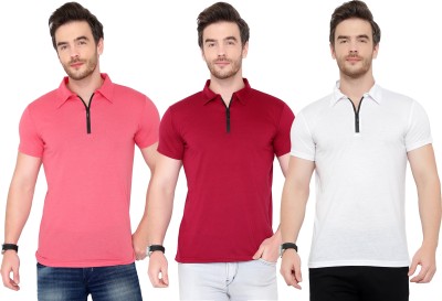 Adorbs Solid Men Polo Neck White, Maroon, Pink T-Shirt