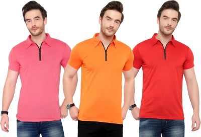 Adorbs Solid Men Polo Neck Red, Pink, Orange T-Shirt