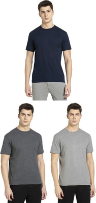 JOCKEY Solid Men Round Neck Dark Blue, Grey T-Shirt