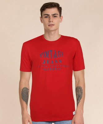 PETER ENGLAND Printed Men Round Neck Red T-Shirt