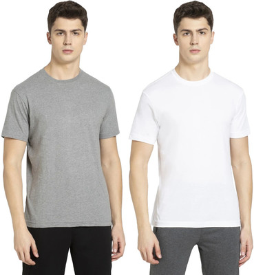 JOCKEY Solid Men Round Neck White, Grey T-Shirt