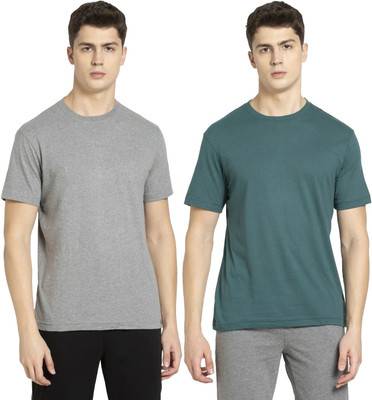 JOCKEY Solid Men Round Neck Dark Green, Grey T-Shirt