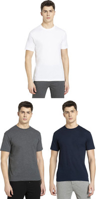 JOCKEY Solid Men Round Neck Dark Blue, White, Grey T-Shirt