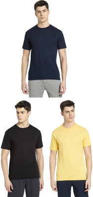 JOCKEY Solid Men Round Neck Dark Blue, Black, Yellow T-Shirt