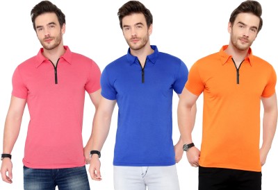 Tivy Solid Men Polo Neck Blue, Pink, Orange T-Shirt