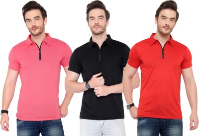 Adorbs Solid Men Polo Neck Red, Black, Pink T-Shirt