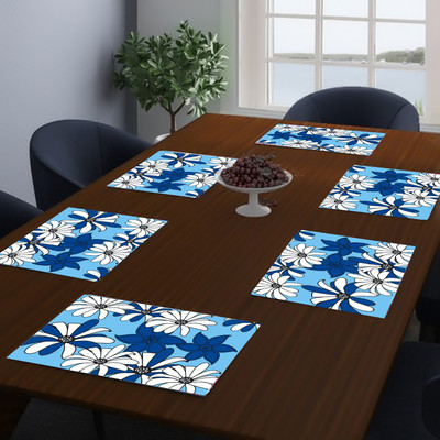 DPA Collection Rectangular Pack of 6 Table Placemat(Blue, White, PVC)