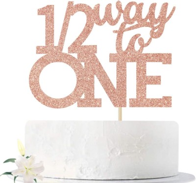 ZYOZI Rose Gold Glitter 1/2 Way to One Cake Topper - Happy 6 Months Cake Topper - Half a Year Party Decors - Six Months Old Party Decorations - Happy 1/2 Birthday Photo Props Edible Cake Topper(Rose Gold Pack of 1)