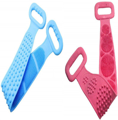 Funel Pack of 2 Silicone Body Back Bath Scrubber / Double Side Bathing Back Scrubber Brush belt for deep cleaning, Gentle Massage (Pack of 2)