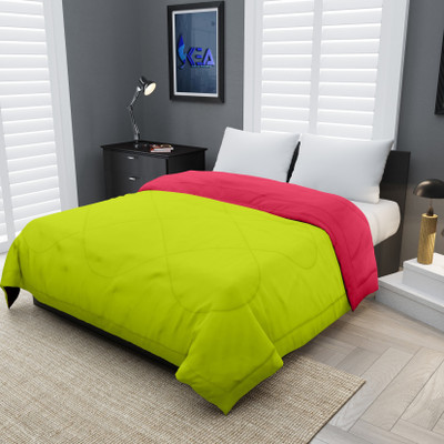 KEA Solid Single Comforter for  Heavy Winter(Microfiber, Green-Pink)