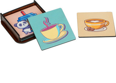 Brothers Creation Square Wood Coaster Set(Pack of 6)