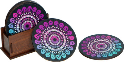 Brothers Creation Round Wood Coaster Set(Pack of 6)