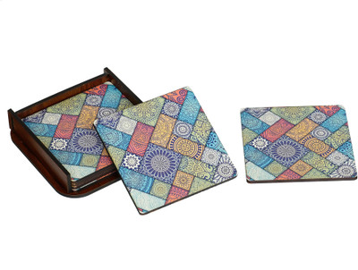 Brothers Creation Square Wood Coaster Set(Pack of 6)