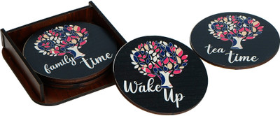 Brothers Creation Round Wood Coaster Set(Pack of 6)