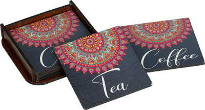 Brothers Creation Square Wood Coaster Set(Pack of 6)