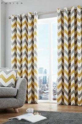 Tample Fab 214 cm (7 ft) Polyester Room Darkening Door Curtain (Pack Of 2)(Geometric, Yellow, Grey)