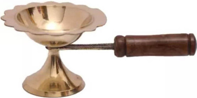 Mayapuri SMALL HEIGHT - 1 INCH Aarti Lamp/Camphor Dhoop Stand Brass Table Diya(Height: 2.5 inch)