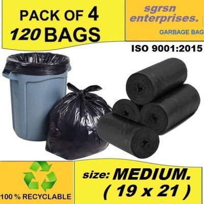 jj brothers Bio Degradable Black Trash bags 4 ROLLS 19 x 21 Medium 13 L Garbage Bag  Pack Of 120(120Bag )