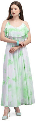 Vaani Creation Flared/A-line Gown(Green, White)