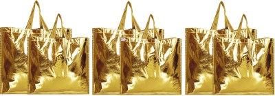 Heart Home Gold Shiny Shopping Re-usable Eco-Friendly Hand Bag,Small & Large Size-Pack of 6 (Gold) Pack of 6 Grocery Bags(Gold)