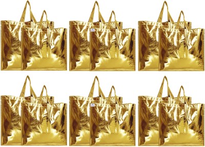 Heart Home Gold Shiny Shopping Re-usable Eco-Friendly Hand Bag,Small & Large Size-Pack of 12 (Gold) Pack of 12 Grocery Bags(Gold)