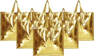 Heart Home Gold Shiny Shopping Re-usable Eco-Friendly Hand Bag,Large Size-Pack of 6 (Gold) Pack of 6 Grocery Bags(Gold)