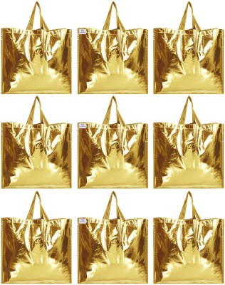 Heart Home Gold Shiny Shopping Re-usable Eco-Friendly Hand Bag,Large Size-Pack of 9 (Gold) Pack of 9 Grocery Bags(Gold)
